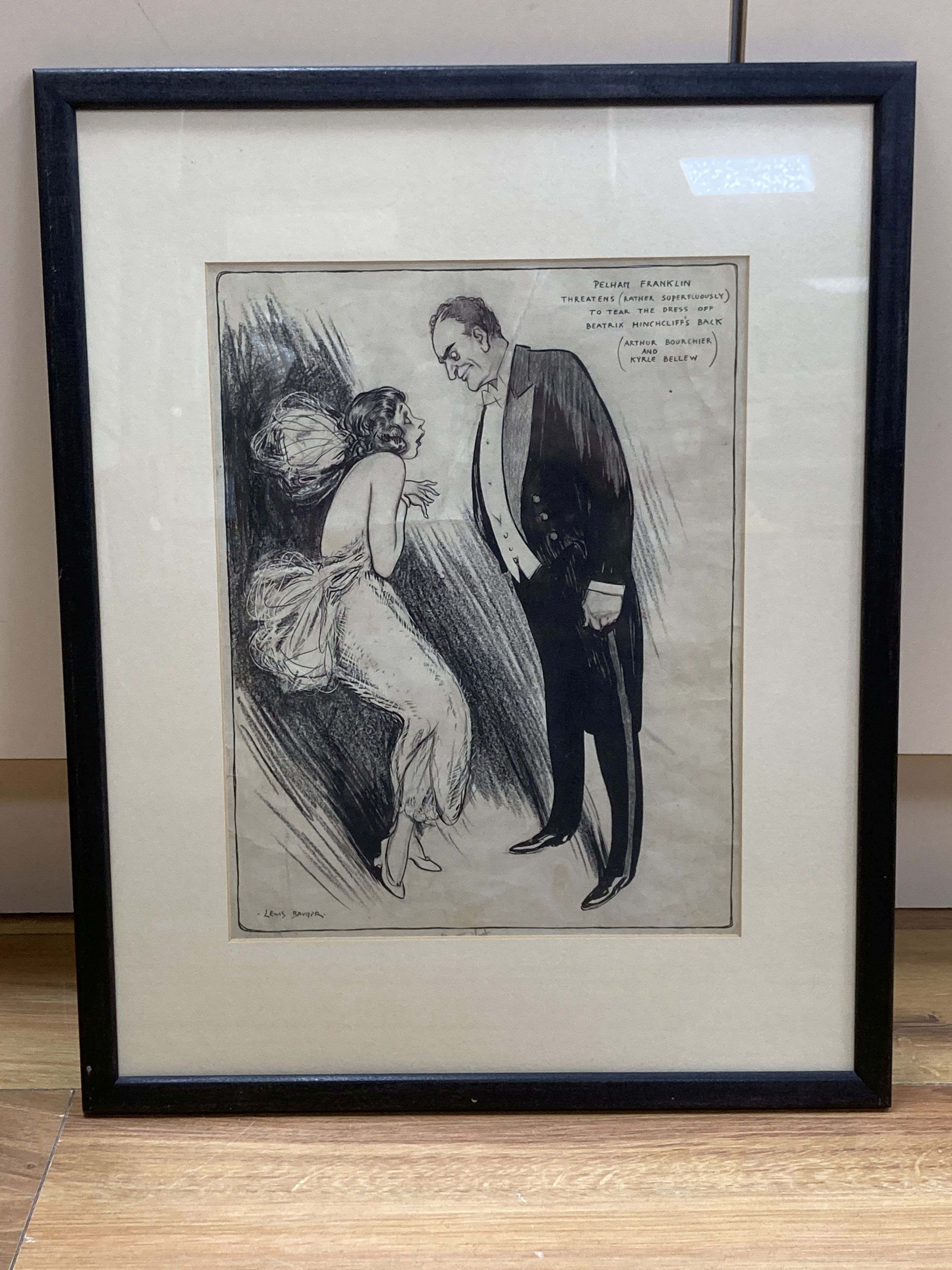 Lewis Baumer (1870-1963) original cartoon illustration for Punch magazine, pencil signed. Framed and glazed.